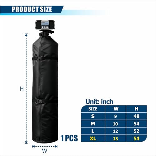 Winter Water Softener Cover - Heavy Duty 600D Waterproof Outdoor Cover for Water Softener Systems, Freeze Protection, Snow & Cold Weather Resistant, 13"x54" black 13x54"