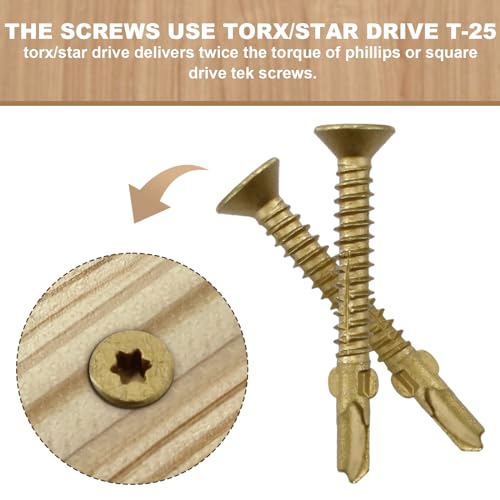 Wood to Metal Self Tapping Screws #10 x 1-5/8" (130 Pcs) Reamer Tek Torx/Star Head Self Drilling Screws, Hex Screws, Tek Screws, T-25 Torx Screw Head