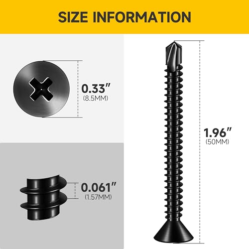 Mywish 100Pcs #10×2" Black Self Tapping Screws for Metal & (100pcs) #10 x 2 for Sheet Metal Self Tapping Screws, 410 Black Metal Screw Oxide Stainless Steel Truss Head Self Drilling Screws High-Streng