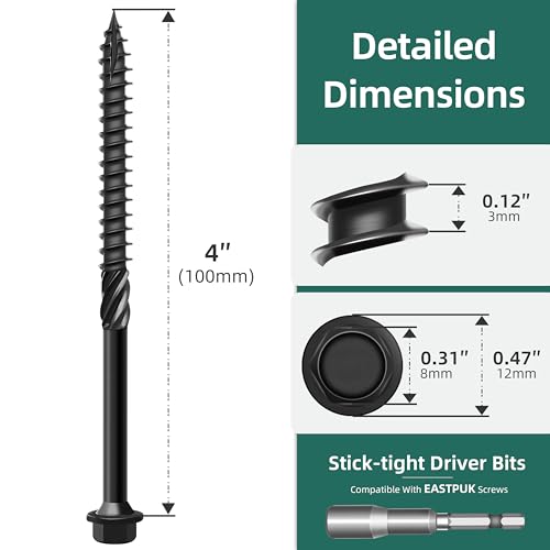Wood Screws #10x2-1/2, 62 PCS 1lb, Deck Screws 2-1/2 Inch & 50-Pack Hex Head Lag Screw, #14 x 4 Inch Wood Screws, Deck Screws for Timber, Log, and Landscape Wood Applications