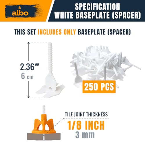 ALBO Tile Leveling System Base Plates 1/8" - 250 PCS - Professional Floor & Wall Spacers, Anti-Lippage Installation Clips for All Tile Formats, Self-Leveling Spacer System nova Spacer 1/8" 250 PCS