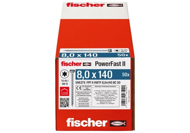 fischer PowerFast FPF II HWTF 3/8" x 4" (10x100 mm) Wood Construction Screws with Hex Head TX Drive Full Thread Galvanized - 25 Screws 3/8" x 3 15/16" (10 x100mm)