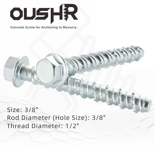 3/8" x 2-1/2" Concrete Screws, Zinc Plated Large Diameter Concrete Screw for Anchoring to Masonry, Concrete, Brick or Block, 25 PCS (Including One Socket Wrench) 3/8" x 2-1/2"