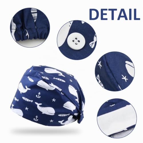 Amexo Pack of 4 Surgical Caps, Cotton Exfoliating Hat with Sweatband and Buttons, Surgical Hat, Dust Cap, Adjustable Bandana Cap, Chef's Hat for Men and Women blue