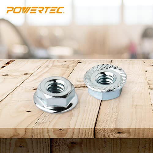POWERTEC QLN1200-P4 Serrated Flange Hex Lock (M6) Nuts | Premium Carbon Steel Zinc Plated Fasteners – 100 Pack