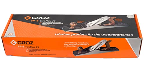 Groz No. 6 Fore Plane Hand Planer, 60mm Cutter 18" Length, Cast Iron Body with Adjustable Frog, Hardened Steel Blade, for Flattening Wide Boards and Panels (39703)