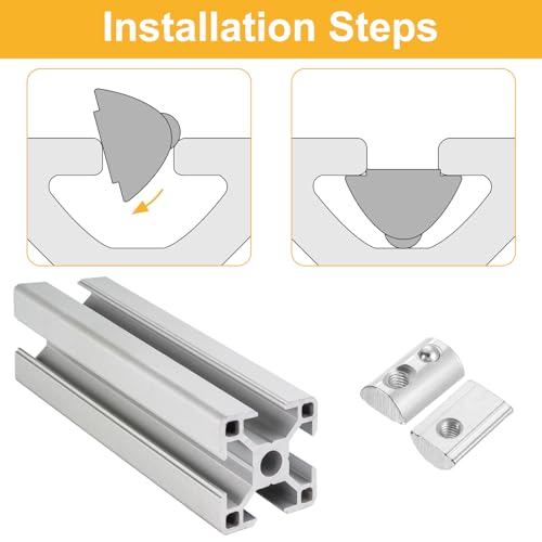 uxcell Roll-in Spring M6 T Nut, Roll Ball Elastic Nuts for 4545 Series Aluminum Extrusion Profile Suitable for Aluminum Profile with 10mm Groove Depth, Pack of 50