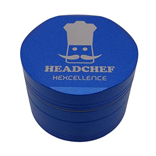 Headchef Hardcore Hexellence Ceramic Non-Stick Coated Metal Herb Grinder, 4 Piece, 62mm (Kiloton Blue)
