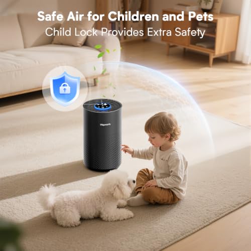 Air Purifiers for Bedroom & Home with H14 True HEPA Filter, Covers Up to 1280ft², 360° Air Intake, Quiet Pet Air Purifier, Fragrance & Timer,Removes Smoke, Pet Dander & Pollen,Black Black