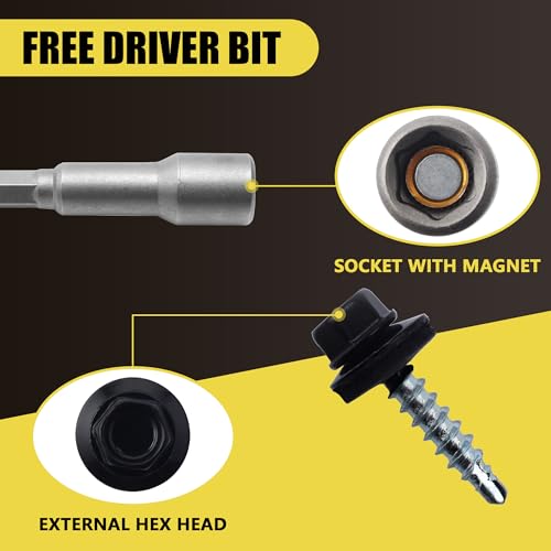 JEGONFRI 300PCS #10 x 1 Black Hex Head Self-Drilling Metal Roofing Screws 1 in