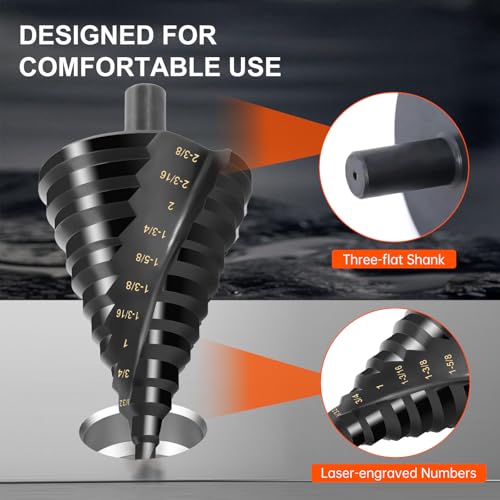 HSS Step Drill Bit for Metal, 12 Steps from 1/4" to 2-3/8", Spiral Flutes M2 1/4"- 2-3/8"