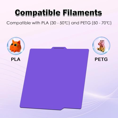 Cool Building Plate for Bambu Lab P2S/X2D/A1/P1S/P1P without Heating without Adhesive 257.5 x 257.5 mm Purple Smooth PEI Plate on Both Sides for Low Temperatures Flexible Spring Steel Plate Removable für Bambu Lab P2S/A1/X2D/P1S/P1P