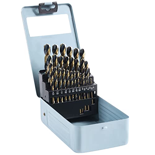 CaRoller 29Pcs Drill Bit Set,135 Degree Tip High Speed Steel 1/16"-1/2"-29pcs-Black and Gold