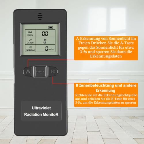 Radiation Detector, Radiation Meter UV Radiation Tester LCD Portable Digital UV UVI Tester with Temperature Display