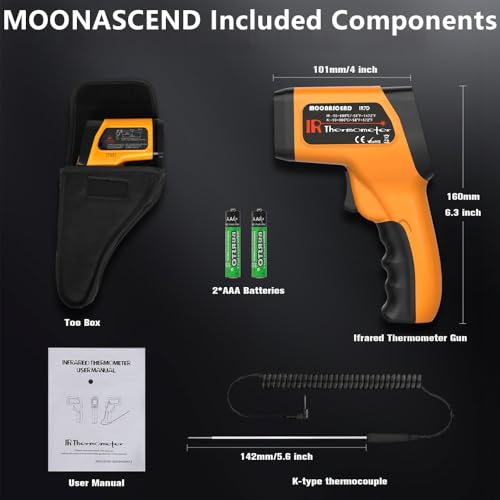 58°F to 1472°F Infrared Thermometer Gun, 12:1, K-Type Probe Yellow/-58°F to 1472°F and -58°F to 572°F