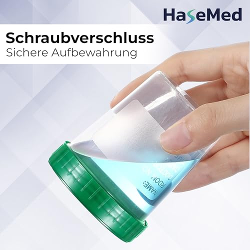3 x HaseMed Premium Urine Cup Sample Cup | 125 ml, Screw Cap Lid, Green, Graduated up to 100 ml, Leak-Proof, Writeable, Freezable 3