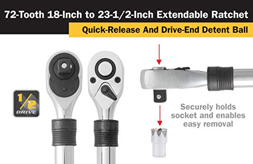 Titan 12073 1/2-Inch Drive x 18 to 23-1/2-Inch 72-Tooth Extendable Ratchet