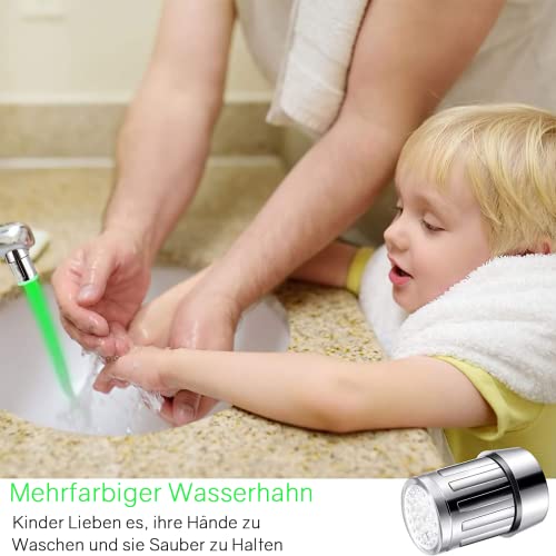 VIEVRE Set of 2 LED Taps, 7 Colors Tap Attachment Kitchen, Blue Green Water Saver, LED Tap Attachment, LED Tap Attachment for Kitchen, Bathroom