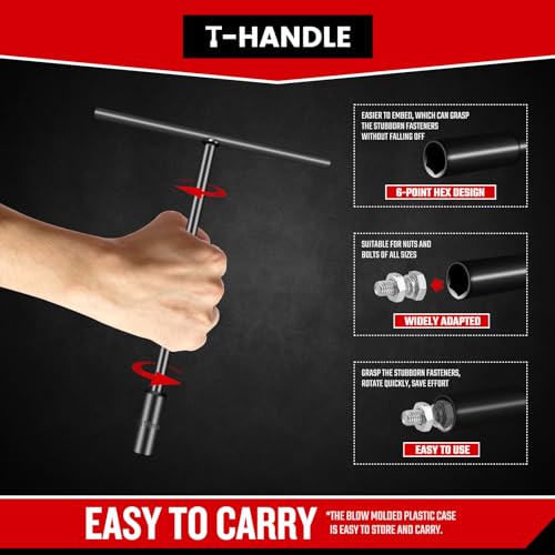 T-Handle Wrench Socket Set, Cr-V Steel T Wrench Set Metric Size 6mm to 14mm, Wrench Tool Socket with Long Reach for Motorcycle Dirtbike Bicycle Repair (7 Pack) 7 Pack