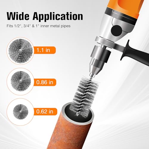Copper Pipe Cleaner Set, with Sanitary Cleaning Brush, 15 mm 22 mm 28 mm Copper Tube Cleaning Brush, Multifunctional and 1 Steel Brush, 15 Pieces, for Workshop, Household, Sanitary, Industry, Crafts