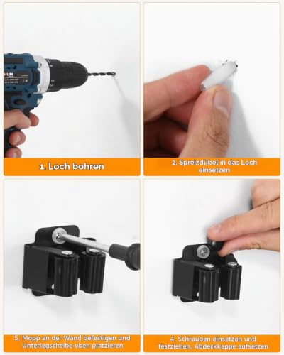 Pack of 10 Stainless Steel Mop Holder, Broom Holder Wall, Broom Holder, Tool Holder, Wall Mount, Stainless Steel Wall Mount, Garden Tool Holder, (20 Screws), for Kitchen, Home, Bathroom
