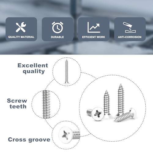 QISHENG 400 PCS White Head #6#8#10 Stainless Steel Phillips Flat Head Wood Screws Assortment Set,Stainless Steel 18-8 A2(304) Screw,Home Screw Kit #6#8#10 Set Set White