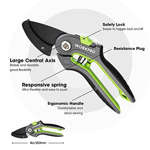 WORKPRO Hori Hori Garden Knife 8’’ Anvil Pruning Shears, Stainless Steel Blade, Ideal for Weeding, Planting, Digging