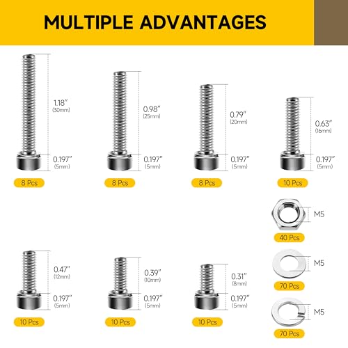 Mywish 640Pcs M6 Screw Black Bolts and Nuts Kit & 244Pcs M5 Screw Metric Screw Assortment Kit, Head Cap Screw Metric Bolts Assortment, Machine Screws, Fully Threaded Hex Wrenches