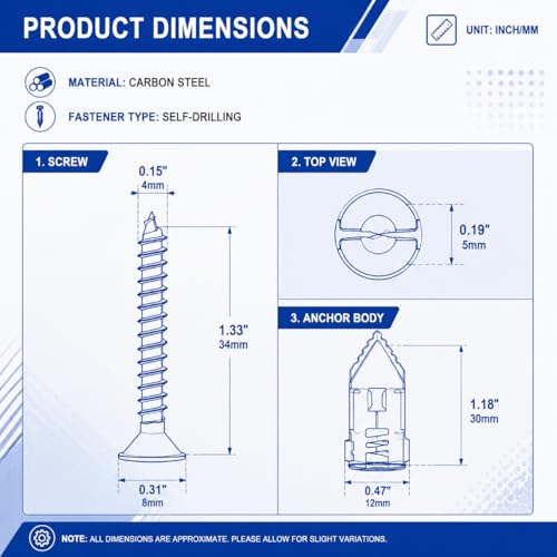400PCS Self-Drilling Drywall Anchors with Screws, Metal Wall Anchors 400