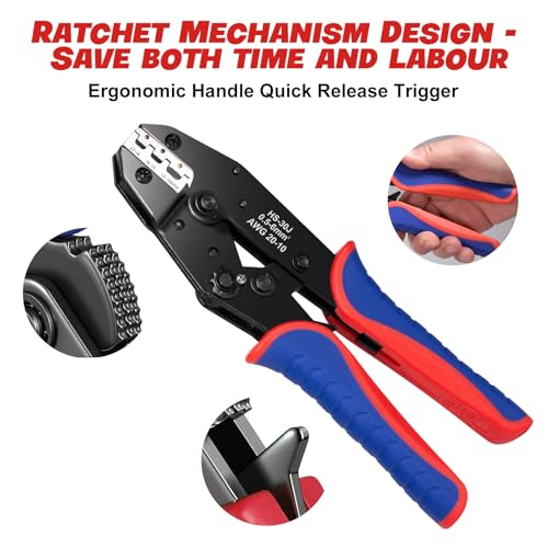 6Pcs Crimping Tool, Ratchet Wire Crimping Tool Set, for Heat Shrink, Insulated Nylon, Ferrule Wire End, Non-Insulated, Open Barrel Terminals, Solar Connectors, with Storage Box 6