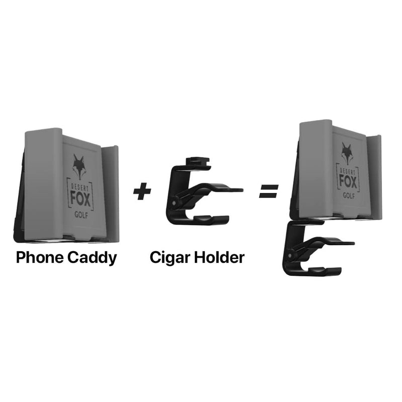 Phone Caddy + Cigar Holder - The best phone and cigar holder for golf - Fits all popular smart phones cigars (Black) Black
