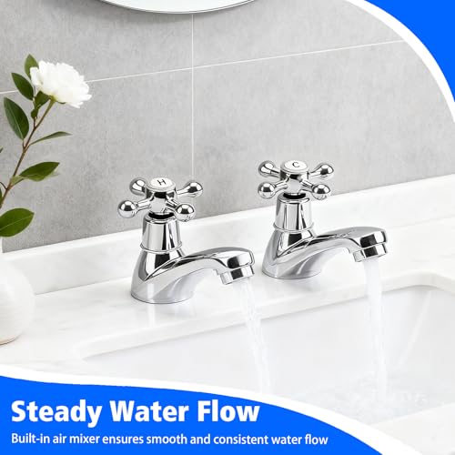 Basin Taps Pair, Traditional Bathroom Faucet 2-Hole Dual Lever Basin Taps