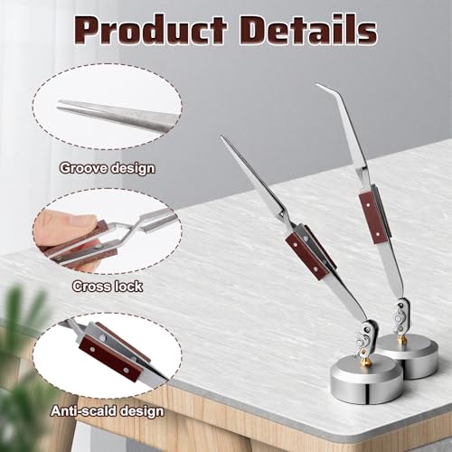 5 Pcs Soldering Tweezers Set, 3 Pcs Cross Lock Solder Tweezer+2 Pcs Jewelry Third Hand Tools with Base 360 Degree Rotation Round Base for Jewelers Jewelry Making Welding