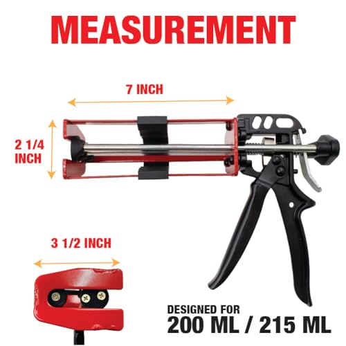 LAUCO Dual Cartridge Epoxy Gun 200 ml – Manual 1:1 and 2:1 Adhesive Applicator for Panel Bonding, Structural Epoxy, Fillers, and Plastic Repair (33093) Red
