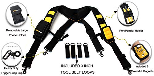 MELOTOUGH 1 Pack Magnetic Suspenders Tool Belt Suspenders + 1 Pack Padded Electrician Tool Belt with D Rings