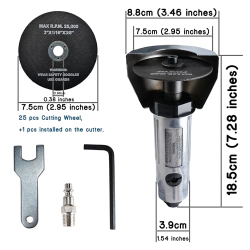 3-Inch Air Cut-Off Tool Kit, 18,000 RPM High-Speed Pneumatic Cutting Tool with 26Pcs Cutting Wheels (25 Extra + 1 Installed), Die-Cast Aluminum Body for Metal, Automotive & DIY Projects