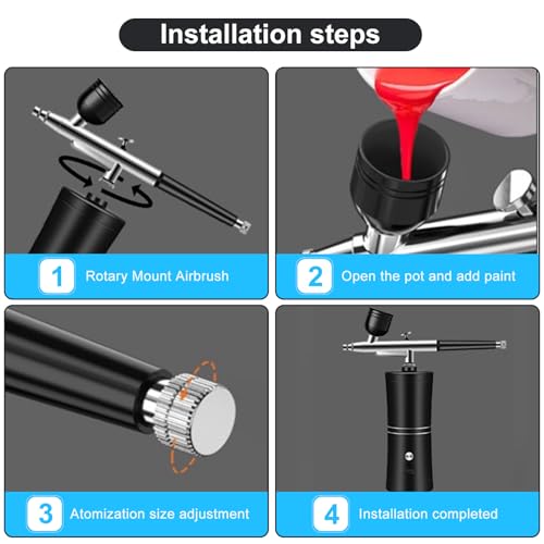 Portable Airbrush with Compressor, Rechargeable Dual Action Air Brush Spray Gun Kit with 10CC 20CC 40CC Cups and Painting Brushes for Nail Art Painting