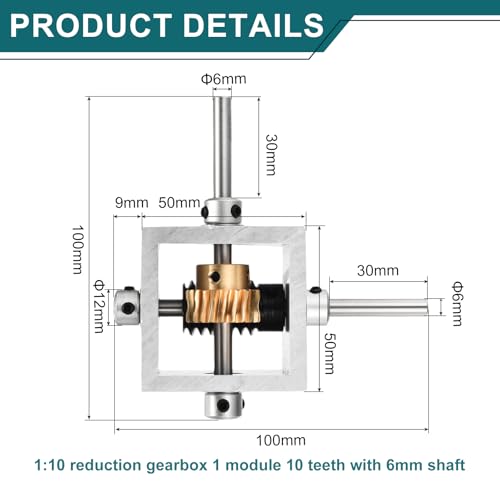 sourcing map Gear Box 90 Degree Right Angle Worm Gearbox 1:10 Reduction Gearbox 1 Module 10 Teeth Worm Gear Aluminum Frame Simple Mechanical DIY Module with 6mm Shaft, 100x100x50mm(LxWxH)