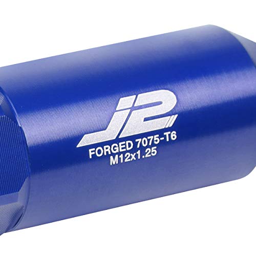 J2 Engineering 20 Pcs 7075 Aluminum Tall Open End M12 x 1.25 Lug Nuts Set w/Socket Adapter, Blue, Fit Conical Seat, LN-T7-003-125-BL