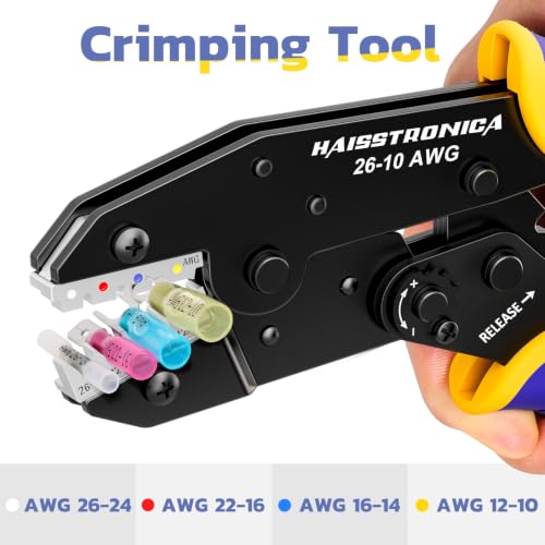 haisstronica Wire Stripper and Crimper Set, AWG 26-10 for Heat Shrink HS-8327