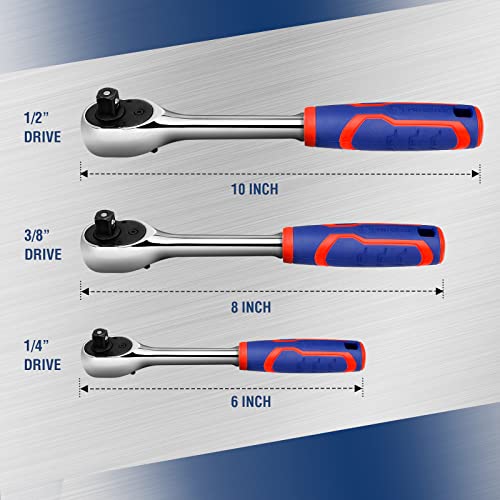 WORKPRO 3-Piece Ratchet Set, 1/4", 3/8", 1/2" Drive Ratchet Wrench 3-Piece Set: 1/4", 3/8", 1/2"