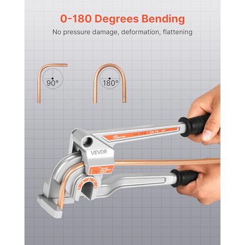 VEVOR Pipe Tube Bender, 1/4", 3/8", 1/2" (12.7 mm) OD, 3 in 1 Manual Level Tube Bender, 180° Copper Aluminum Pipes Bending Tools for HVAC, Pneumatic and Automotive Lines（NOT FOR PLUMBING）