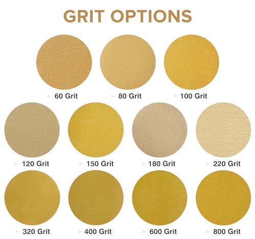 100 PCS 6 Inch Gold PSA Sanding Discs 60 Grit Self Adhesive Sticky-Back Sandpaper for DA Sander Automotive Car Paint Woodworking Wood Metal Finishing 100 PCS 60 Grit