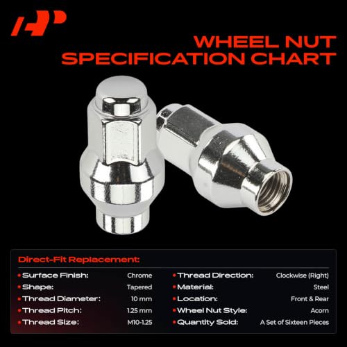 A-Premium Front & Rear M10-1.25 Wheel Lug Nuts, Set of 16