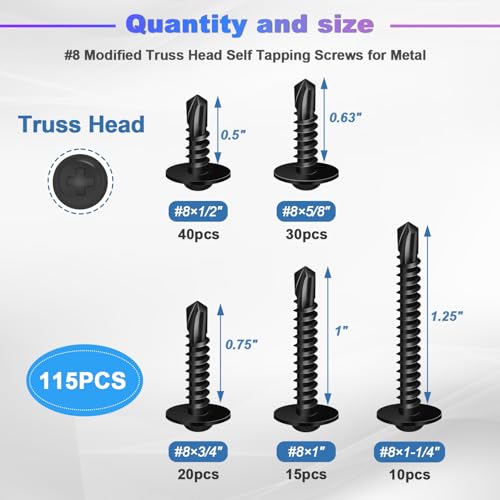 mxuteuk #8 Self Tapping Screws+1095PCS Self Tapping Screws Assortment Kits, #8#10 410 Stainless Steel Truss Head Self Drilling Screws