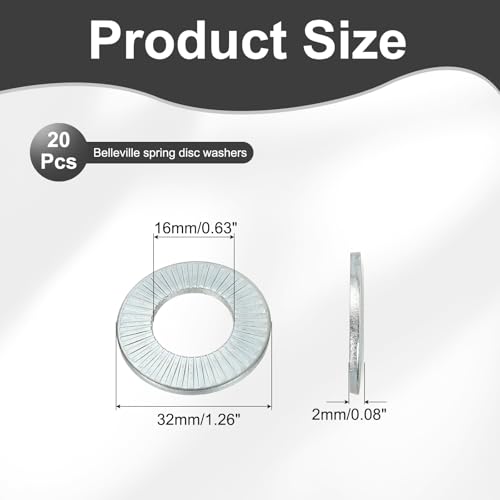 PATIKIL M16x32x2mm Flat Washers 20Pcs 65Mn Steel Belleville Spring Disc Washer Conical Knurled Metric Gasket for Automotive Industrial Construction (White Zinc Plating) White Zinc Plating 20