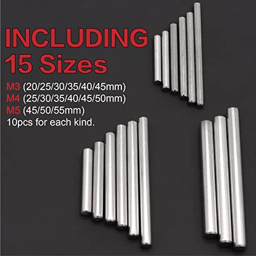 150Pcs 304 Stainless Steel Dowel Pin Assortment Kit M3 M4 M5 with Box M3/M4/M5