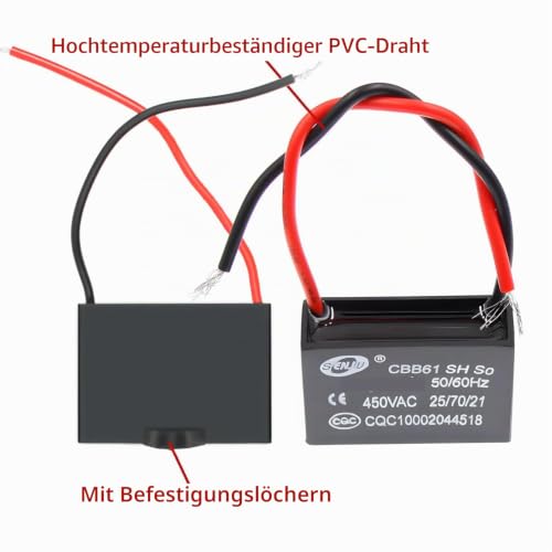 DollaTek 2pcs CBB61 1uF 450V AC 50/60Hz Air Conditioning Fan Motor Running Capacitor 1uF
