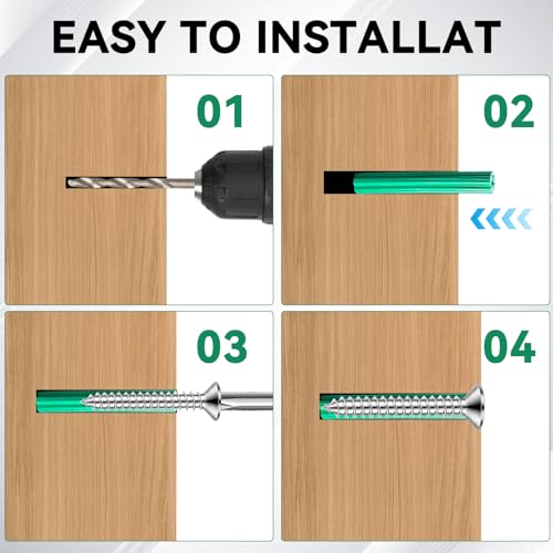 Supkiir 1000 Pcs Expanding Plastic Screw Anchors, 1/4" Hole Green Plastic Anchors for Concrete, Wall Expansion Pipe for Drywall, Concrete, Hollow Walls, Tile Cement Bolt and Aerated Concrete Bricks