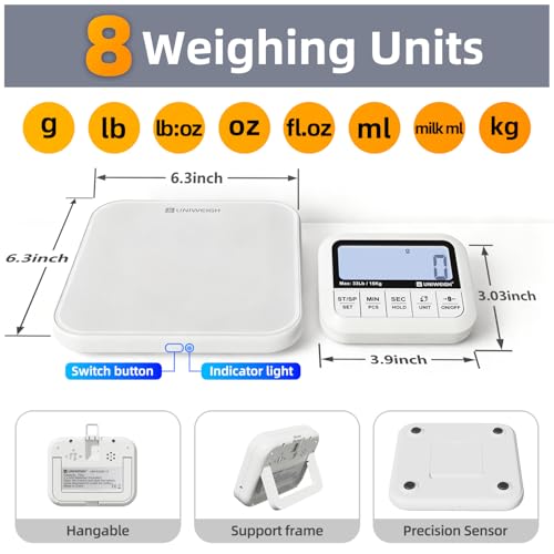 UNIWEIGH Digital Kitchen Food Scale 33lb-Detachable LCD Display 1g/0.1oz